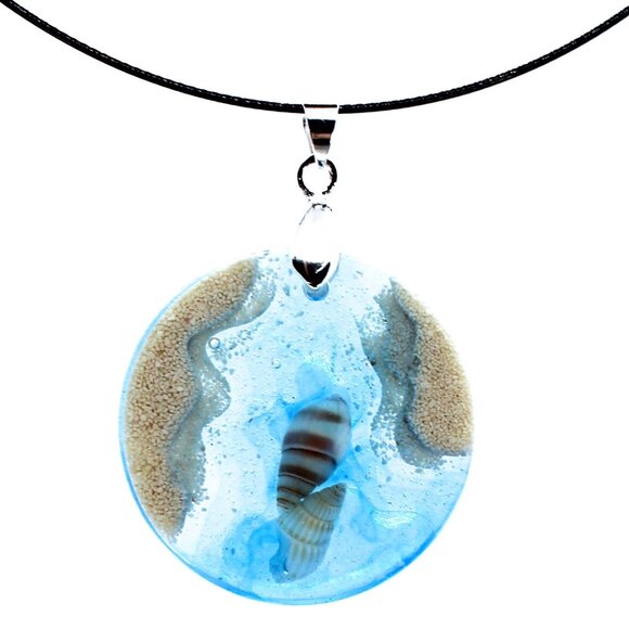 Seascape Necklace handmade in Canad Ocean theme resin pendant with metal choker - Picture 1 of 7